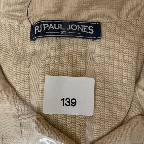 PJ Paul Jones Mens Polo Shirt Beige Textured Knit Short Sleeve Casual Golf XL - Picture 14 of 14